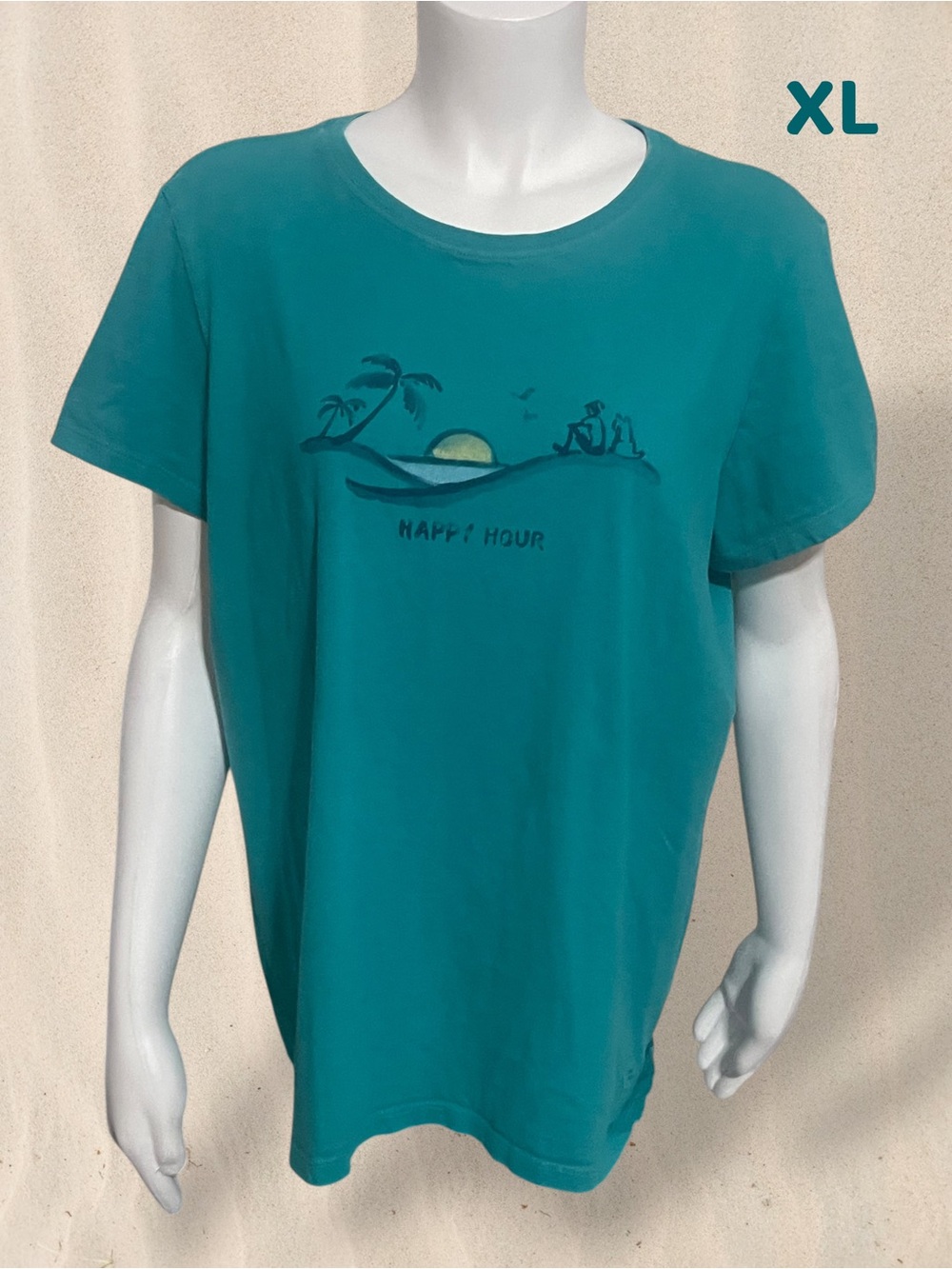 Life Is Good Teal "Happy Hour" Graphic Crusher Tee Size XL